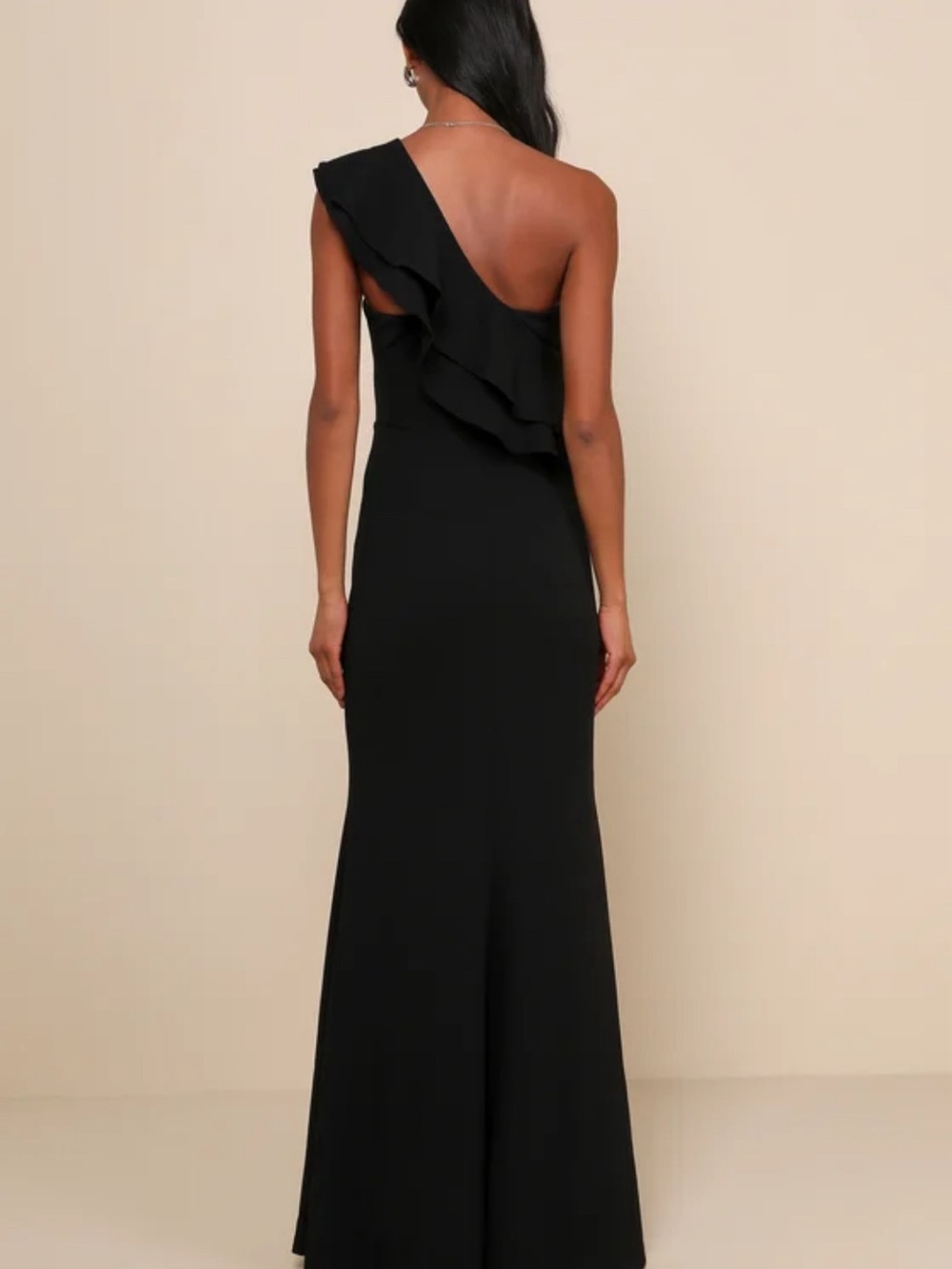 Lulus Grand Beauty Black Ruffled One-Shoulder Mermaid Maxi Dress Size Large NWT - Picture 5 of 7